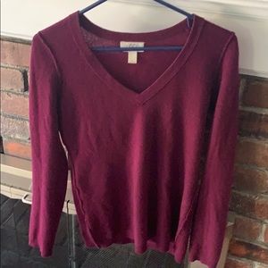 Ann Taylor Loft burgundy cashmere v neck sweater